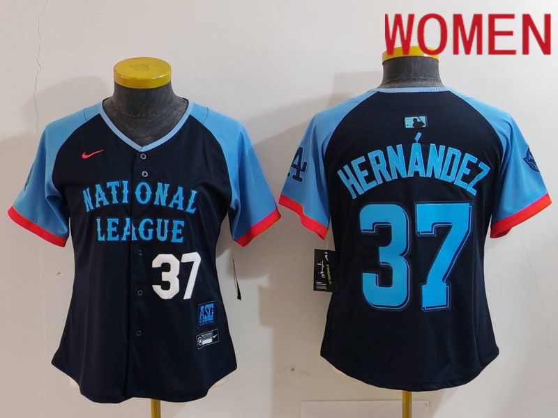 Women Los Angeles Dodgers 37 Hernandez Blue All star 2024 Nike MLB Jersey style 2